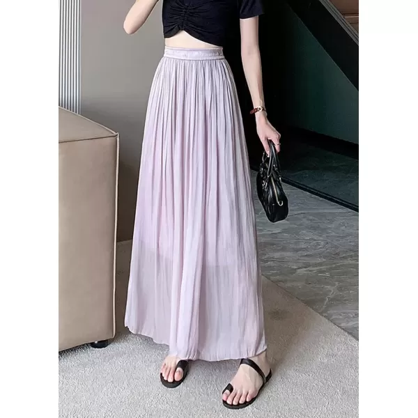 imagechouyatou Womens Summer Flowy Shiny Palazzo Wide Leg Pants Elastic Waist Pleated Beach Trousers CulottesLight Purple