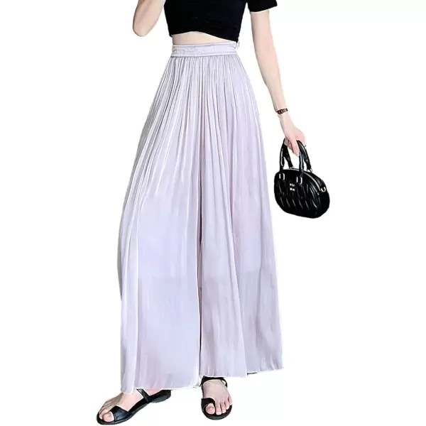 imagechouyatou Womens Summer Flowy Shiny Palazzo Wide Leg Pants Elastic Waist Pleated Beach Trousers CulottesLight Purple