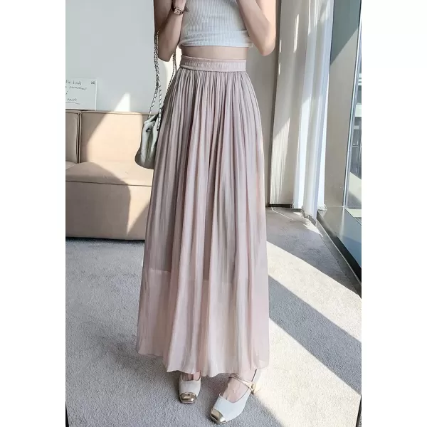imagechouyatou Womens Summer Flowy Shiny Palazzo Wide Leg Pants Elastic Waist Pleated Beach Trousers CulottesPink