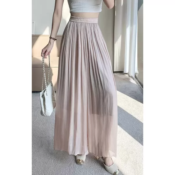 imagechouyatou Womens Summer Flowy Shiny Palazzo Wide Leg Pants Elastic Waist Pleated Beach Trousers CulottesPink