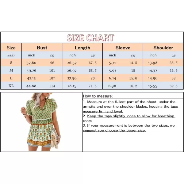 imagechouyatou Womens Summer Petal Sleeve Floral Print Boho Babydoll Blouse Shirt TopsGreen