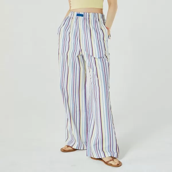 imagechouyatou Womens Wide Leg Striped Pants High Elastic Waisted Wide Leg Palazzo Pants with PocketsMulticolored Stripes