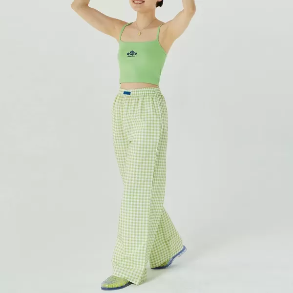 imagechouyatou Womens Wide Leg Striped Pants High Elastic Waisted Wide Leg Palazzo Pants with PocketsPlaid Green