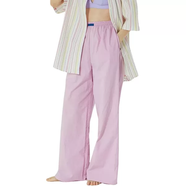 imagechouyatou Womens Wide Leg Striped Pants High Elastic Waisted Wide Leg Palazzo Pants with PocketsSolid Pink