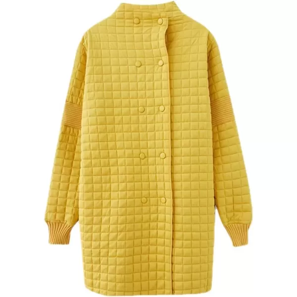 imagechouyatou Womens Winter Lightweight Double Breasted Diamond Cotton Quilted Jacket with PocketsYellow