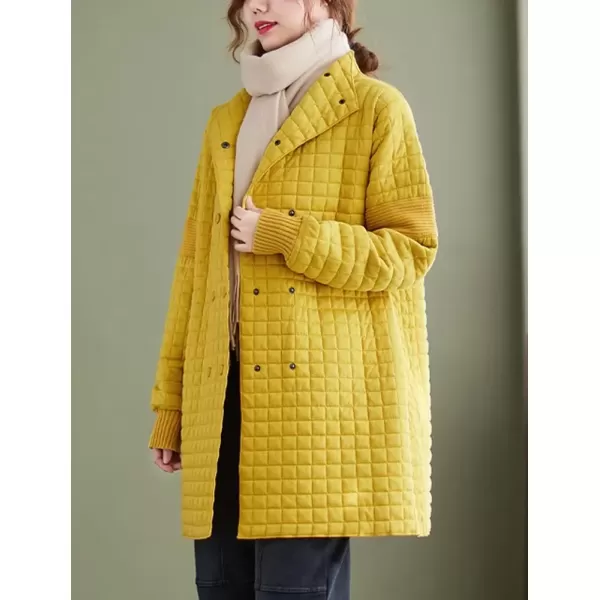 imagechouyatou Womens Winter Lightweight Double Breasted Diamond Cotton Quilted Jacket with PocketsYellow