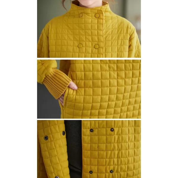 imagechouyatou Womens Winter Lightweight Double Breasted Diamond Cotton Quilted Jacket with PocketsYellow