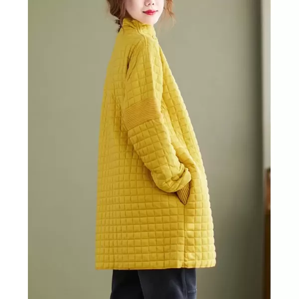 imagechouyatou Womens Winter Lightweight Double Breasted Diamond Cotton Quilted Jacket with PocketsYellow