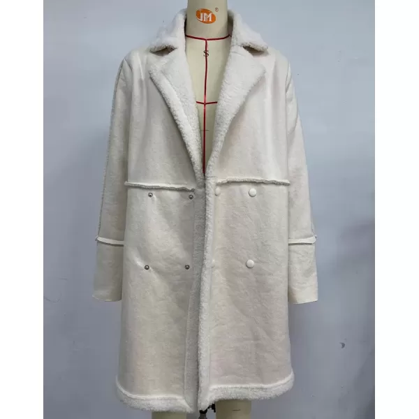 imagechouyatou Womens Winter Sherpa Fleece Spliced Notch Lapel Double Breasted Faux Suede Leather Jacket Trench CoatBeige Apricot