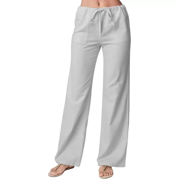 imagechouyatou Womens Casual Elastic Drawstring Waist Pant Straight Leg Palazzo Pants Trousers with PocketsGrey