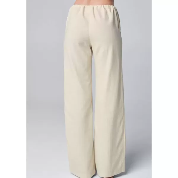 imagechouyatou Womens Casual Elastic Drawstring Waist Pant Straight Leg Palazzo Pants Trousers with PocketsKhaki