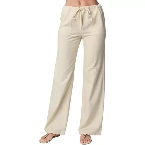 imagechouyatou Womens Casual Elastic Drawstring Waist Pant Straight Leg Palazzo Pants Trousers with PocketsKhaki