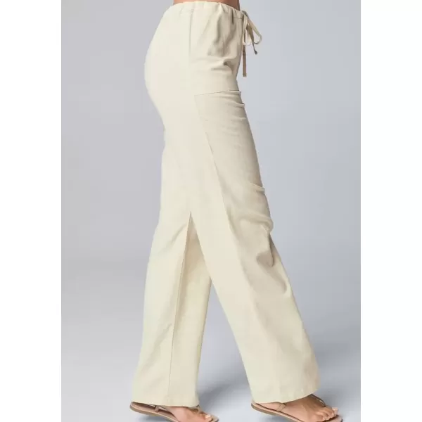imagechouyatou Womens Casual Elastic Drawstring Waist Pant Straight Leg Palazzo Pants Trousers with PocketsKhaki