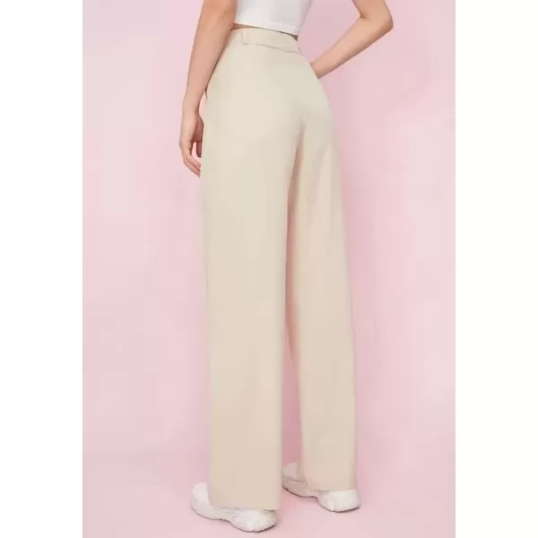 imagechouyatou Womens Casual High Waist Straight Leg Pants Work Business Dress Slacks TrousersApricot