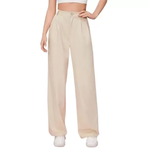 imagechouyatou Womens Casual High Waist Straight Leg Pants Work Business Dress Slacks TrousersApricot