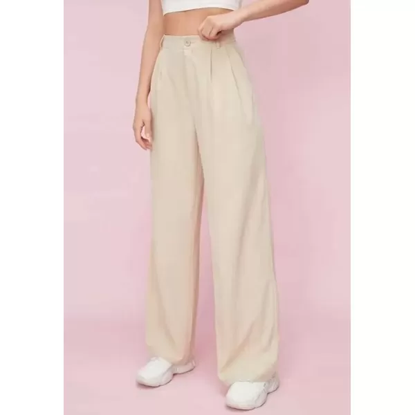 imagechouyatou Womens Casual High Waist Straight Leg Pants Work Business Dress Slacks TrousersApricot