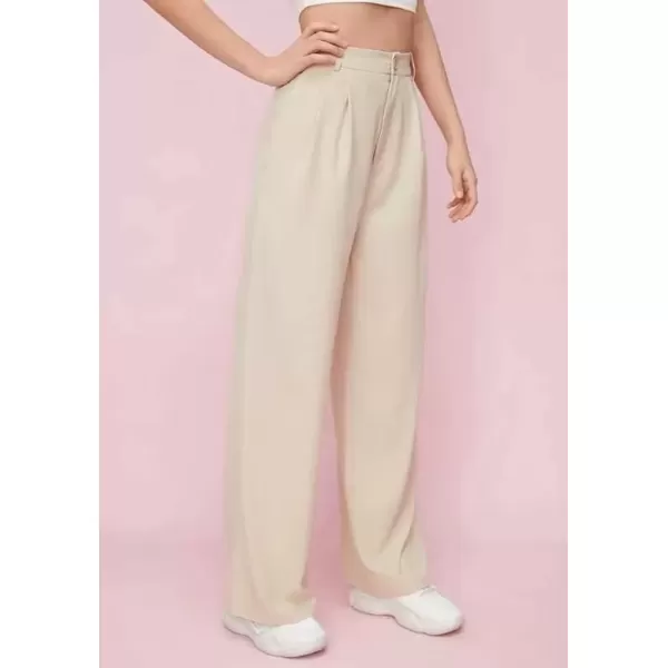 imagechouyatou Womens Casual High Waist Straight Leg Pants Work Business Dress Slacks TrousersApricot