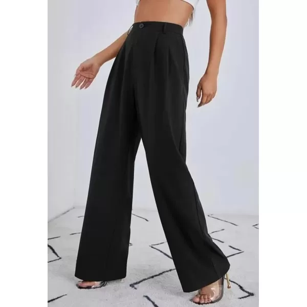 imagechouyatou Womens Casual High Waist Straight Leg Pants Work Business Dress Slacks TrousersBlack