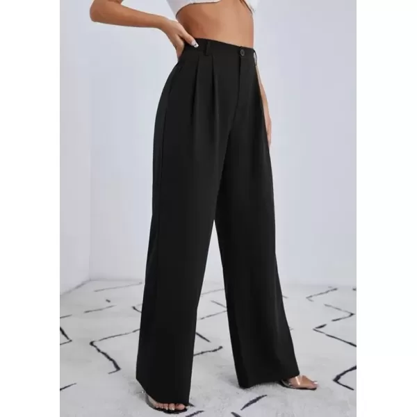 imagechouyatou Womens Casual High Waist Straight Leg Pants Work Business Dress Slacks TrousersBlack