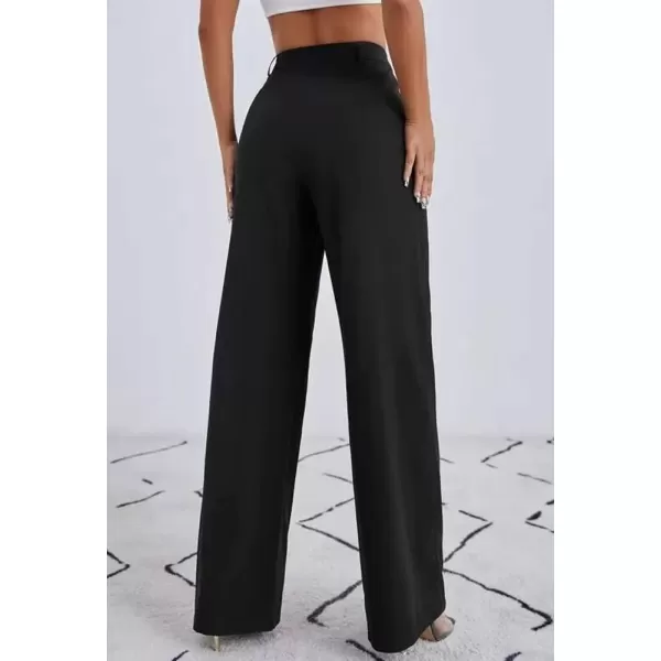imagechouyatou Womens Casual High Waist Straight Leg Pants Work Business Dress Slacks TrousersBlack
