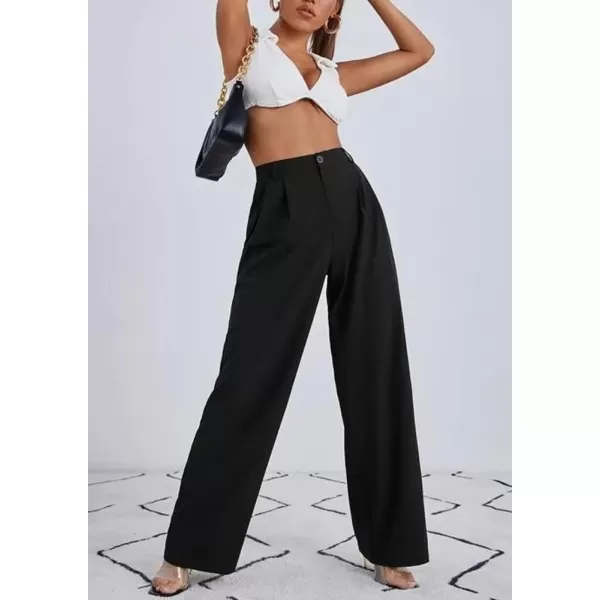 imagechouyatou Womens Casual High Waist Straight Leg Pants Work Business Dress Slacks TrousersBlack