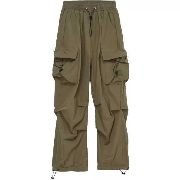 imagechouyatou Womens Casual Parachute Pants Y2K Boyfriend High Waisted Baggy Cargo PantsArmy Green