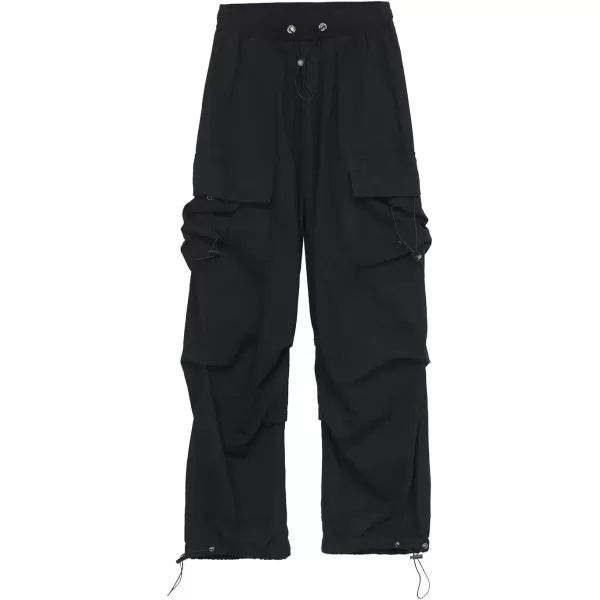 imagechouyatou Womens Casual Parachute Pants Y2K Boyfriend High Waisted Baggy Cargo PantsBlack