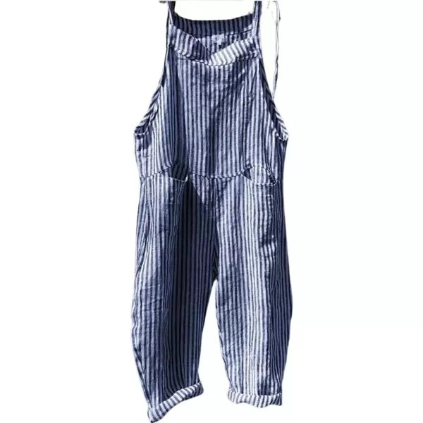 imagechouyatou Womens Casual Tie Knot Strap Striped Plaid Wide Leg Bib Overall Jumpsuit Pants with PocketsStripes Blue