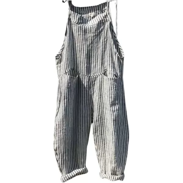 imagechouyatou Womens Casual Tie Knot Strap Striped Plaid Wide Leg Bib Overall Jumpsuit Pants with PocketsStripes Gray