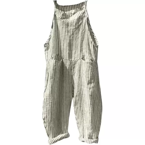 imagechouyatou Womens Casual Tie Knot Strap Striped Plaid Wide Leg Bib Overall Jumpsuit Pants with PocketsStripes Green