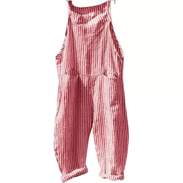 imagechouyatou Womens Casual Tie Knot Strap Striped Plaid Wide Leg Bib Overall Jumpsuit Pants with PocketsStripes Red
