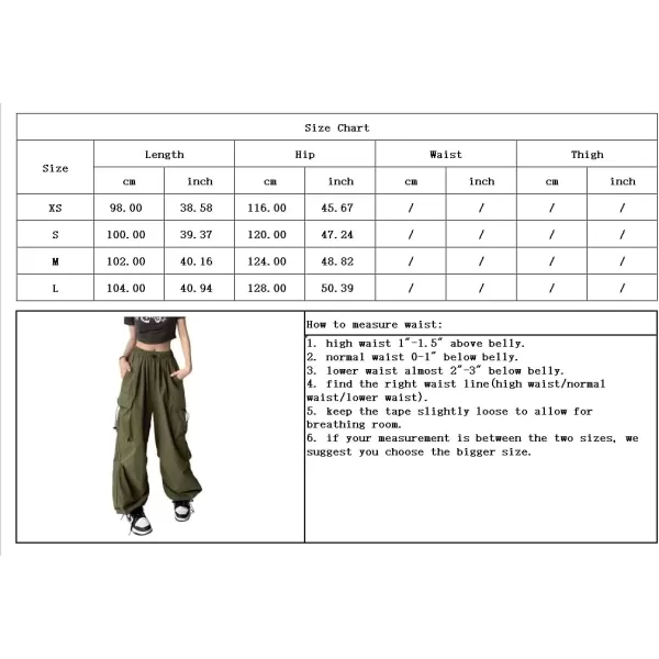 imagechouyatou Womens Elastic Waist Baggy Cargo Pants Y2K Boyfriend High Waisted Parachute PantsBlack