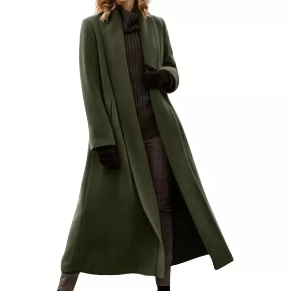 imagechouyatou Womens Open Front Shawl Collar Maxi Long Wool Coat Business Casual Winter Pea Coat OvercoatArmy Green