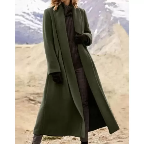 imagechouyatou Womens Open Front Shawl Collar Maxi Long Wool Coat Business Casual Winter Pea Coat OvercoatArmy Green