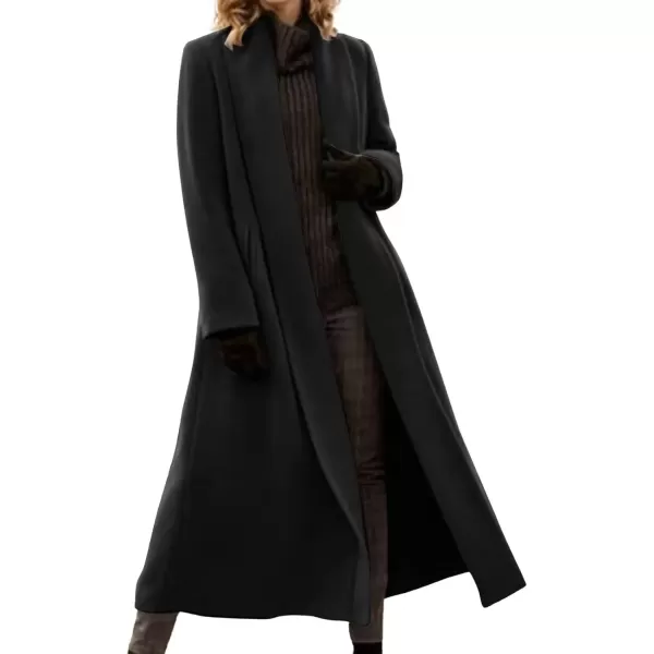imagechouyatou Womens Open Front Shawl Collar Maxi Long Wool Coat Business Casual Winter Pea Coat OvercoatBlack