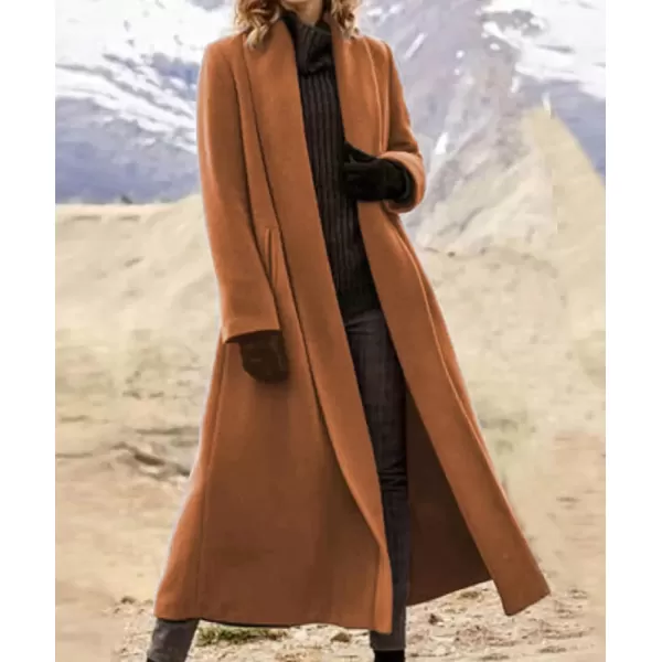 imagechouyatou Womens Open Front Shawl Collar Maxi Long Wool Coat Business Casual Winter Pea Coat OvercoatCaramel
