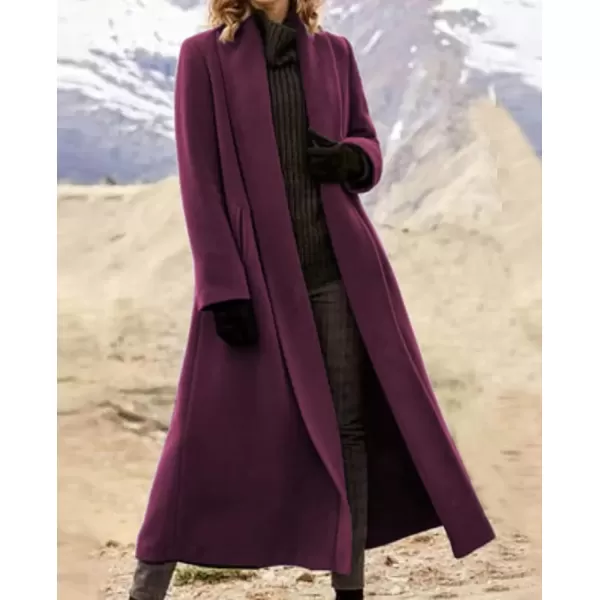 imagechouyatou Womens Open Front Shawl Collar Maxi Long Wool Coat Business Casual Winter Pea Coat OvercoatPurple