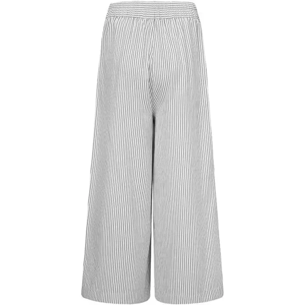 imagechouyatou Womens Striped High Waisted Cotton Linen Wide Leg Dressy Casual Cropped Capri Palazzo PantsWhite