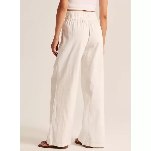 imagechouyatou Womens Summer Casual Cotton Linen Pants High Elastic Waist Beach Palazzo Toursers PantApricot