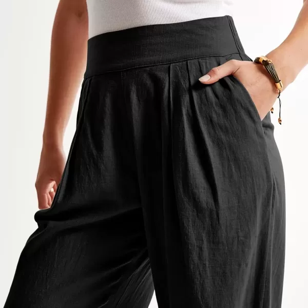 imagechouyatou Womens Summer Casual Cotton Linen Pants High Elastic Waist Beach Palazzo Toursers PantBlack