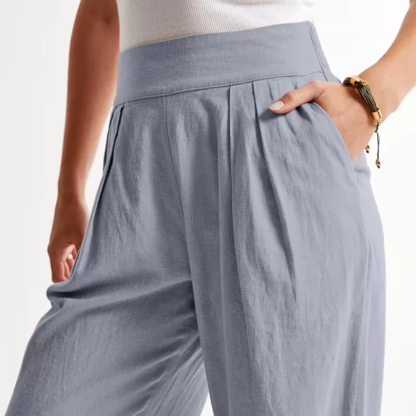 imagechouyatou Womens Summer Casual Cotton Linen Pants High Elastic Waist Beach Palazzo Toursers PantGrey