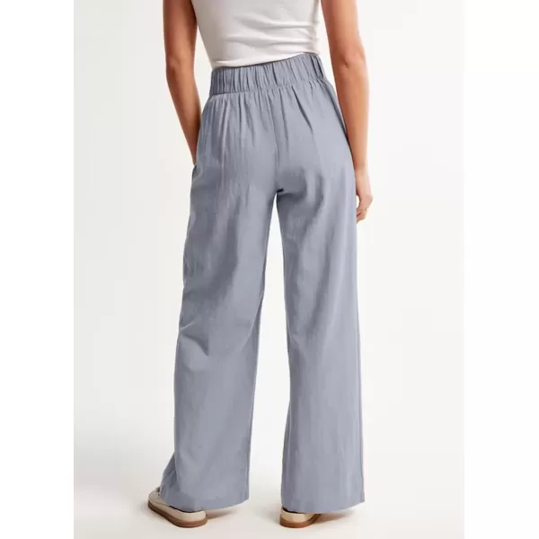imagechouyatou Womens Summer Casual Cotton Linen Pants High Elastic Waist Beach Palazzo Toursers PantGrey
