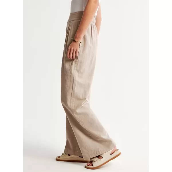 imagechouyatou Womens Summer Casual Cotton Linen Pants High Elastic Waist Beach Palazzo Toursers PantKhaki