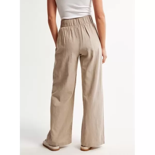 imagechouyatou Womens Summer Casual Cotton Linen Pants High Elastic Waist Beach Palazzo Toursers PantKhaki