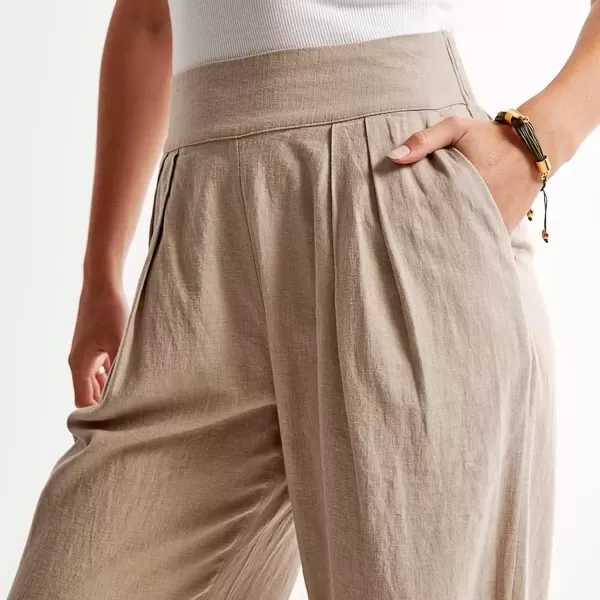 imagechouyatou Womens Summer Casual Cotton Linen Pants High Elastic Waist Beach Palazzo Toursers PantKhaki