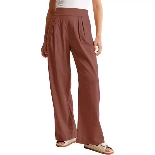 imagechouyatou Womens Summer Casual Cotton Linen Pants High Elastic Waist Beach Palazzo Toursers PantLight Brown