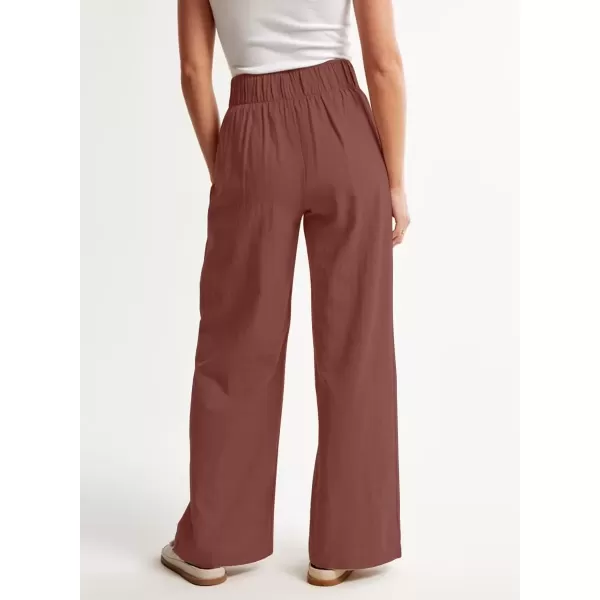 imagechouyatou Womens Summer Casual Cotton Linen Pants High Elastic Waist Beach Palazzo Toursers PantLight Brown