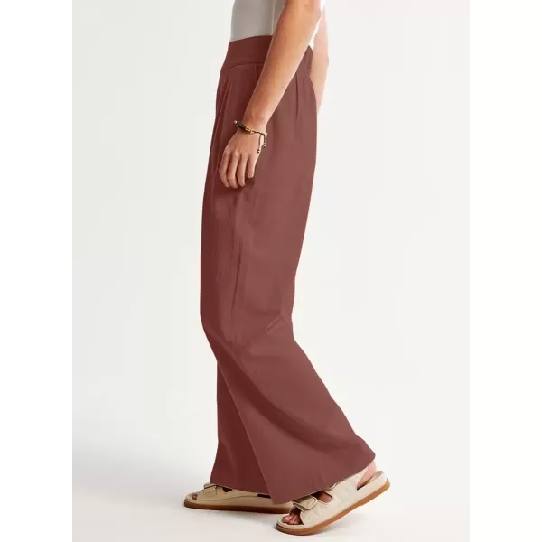 imagechouyatou Womens Summer Casual Cotton Linen Pants High Elastic Waist Beach Palazzo Toursers PantLight Brown