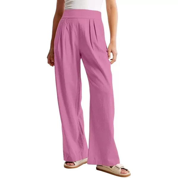 imagechouyatou Womens Summer Casual Cotton Linen Pants High Elastic Waist Beach Palazzo Toursers PantPink