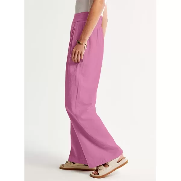 imagechouyatou Womens Summer Casual Cotton Linen Pants High Elastic Waist Beach Palazzo Toursers PantPink